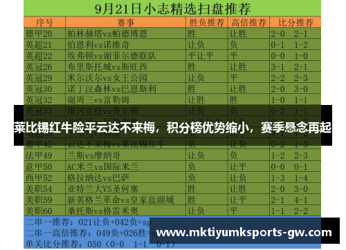 莱比锡红牛险平云达不来梅，积分榜优势缩小，赛季悬念再起